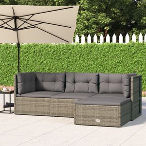 4-delige Loungeset met kussens poly rattan grijs