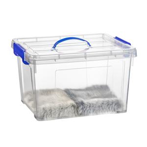 Opslagbox met deksel - transparant blauw - 23.5 liter - 42 x 36 x 25 cm - kunststof