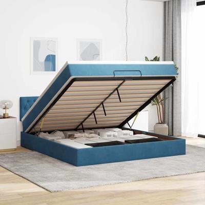 Ottoman bed met matras en LED's 160x200cm fluweel donkerblauw