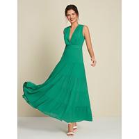 chiffon bruiloftsgast zoom ruches diepe v-hals mouwloze maxi-jurk - thumbnail