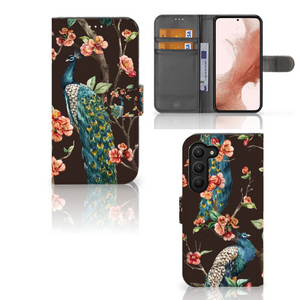 Samsung Galaxy S23 Telefoonhoesje met Pasjes Pauw met Bloemen