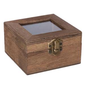 Houten opbergkistje met deksel - donkerbruin - 10 x 10 x 6 cm - Sieraden/spulletjes/sleutels