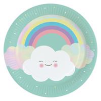 Feestbordjes geboorte thema met wolken print - 8x stuks - karton - Dia 23 cm - wegwerp - thumbnail