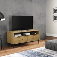 Tv-meubel met metalen poten OSLO massief grenenhout bruin