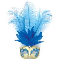 Blauw oogmasker met verentooi - Verkleedmaskers