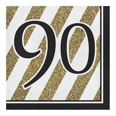 Servetten &apos;90&apos; Zwart/Goud (16st)