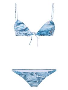 Natasha Zinko bikini à imprimé jean - Bleu