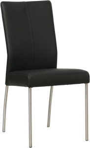 Zwarte leren moderne eetkamerstoel Comfort - poot rond rvs - Toledo Leer Nero (zwart leer)