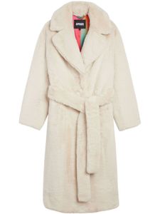 Apparis belted faux-fur midi coat - Blanc