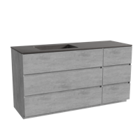 Storke Edge staand badmeubel 150 x 52 cm beton donkergrijs met Scuro asymmetrisch linkse wastafel in kwarts mat zwart - thumbnail