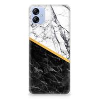 Samsung Galaxy A04e | TPU | Siliconen hoesje | Marmer Wit Zwart - Origineel Cadeau Man