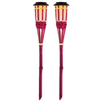 2x Roze buiten/tuin Led fakkel Bodi solar verlichting 54 cm vlam