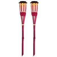 2x Roze buiten/tuin Led fakkel Bodi solar verlichting 54 cm vlam
