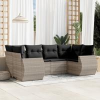 6-delige Loungeset met kussens poly rattan lichtgrijs