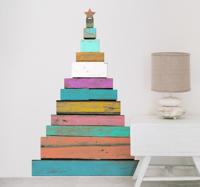 Sticker kerstboom houten planken
