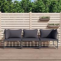 3-delige Loungeset met kussens poly rattan antracietkleurig