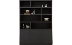Goossens Buffetkast Barcelona, 3 deuren 8 open vakken, zwart eiken, 158 x 212 x 45 cm, stijlvol landelijk