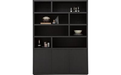 Goossens Buffetkast Barcelona, 3 deuren 8 open vakken, zwart eiken, 158 x 212 x 45 cm, stijlvol landelijk