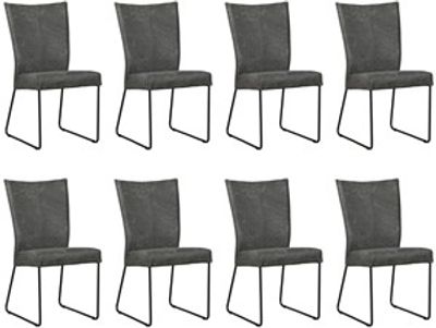 Set van 8 Donkergrijze leren industriële eetkamerstoelen Mate - Kenia Leer Antracite (donkergrijs leer)