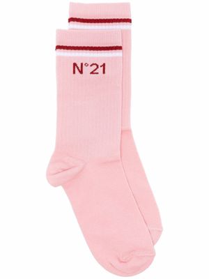 Nº21 Kids chaussettes rayées à logo imprimé - Rose