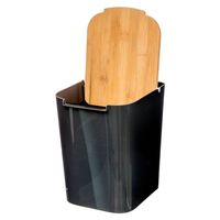 Prullenbak/vuilnisbak - 5 liter - bamboe - zwart/lichtbruin - 24 x 19 cm - badkamer afvalbak