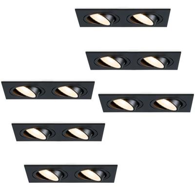 Set van 6 Mallorca LED inbouwspot - IP20 - Kantelbaar - 8 watt 690 lumen - 2700K Warm wit - Dubbel - GU10 - Dimbaar - Rechthoek - Voor binnen - Zwart