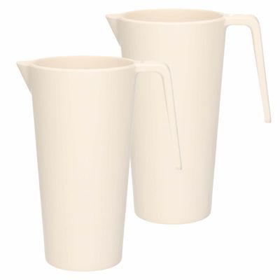 Schenkkan/waterkan - 2x - creme wit - 1500 ML - melamine - D10 x H21 cm