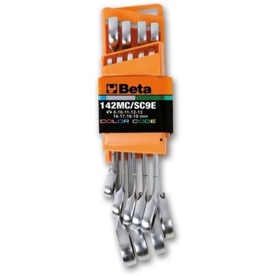 Beta 142MC/SC9E 9-delig set omschakelbare ratelringsteeksleutels | gekleurd in compacte houder - 001422088 001422088