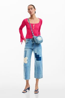 Patchwork jeans met haakwerk - BLUE - 40
