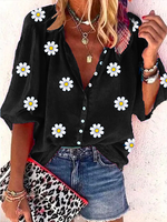 Loose Stand Collar Daisy Casual Blouse - thumbnail