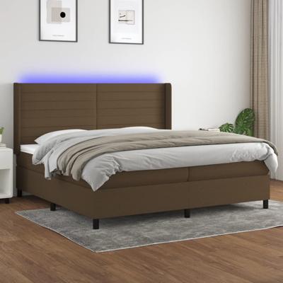 Boxspring met matras en LED stof donkerbruin 200x200 cm