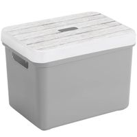 Sunware Opbergbox/mand - lichtgrijs - 18 liter - met deksel hout kleur - Opbergbox - thumbnail