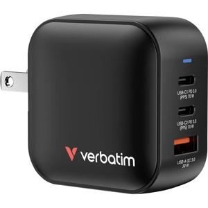 Verbatim Mini GaN USB-oplader 70 W Binnen, Thuis Uitgangsstroom (max.) 3.5 A Aantal uitgangen: 3 x 1x USB-A, 2x USB-C Met adapter voor Europa, Met adapter voor