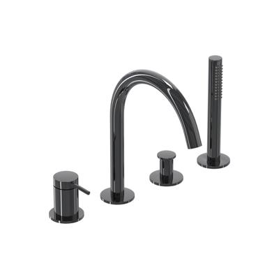 Badrandcombinatie IVY Bond 4-gats Mengkraan Met Uittrekbare Handdouche Draaibare Uitloop Zwart Chroom PVD IVY