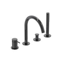 Badrandcombinatie IVY Bond 4-gats Mengkraan Met Uittrekbare Handdouche Draaibare Uitloop Zwart Chroom PVD IVY