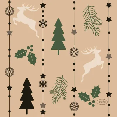 Duni 3-laags tissue servet natural yuletide 24x24cm bruin 20 stuks