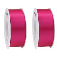 2x Luxe hobby/decoratie fuchsia roze satijnen sierlinten breed 4 cm/40 mm x 25 meter