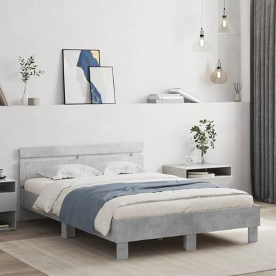 Bedframe met hoofdeinde bewerkt hout betongrijs 135x190 cm