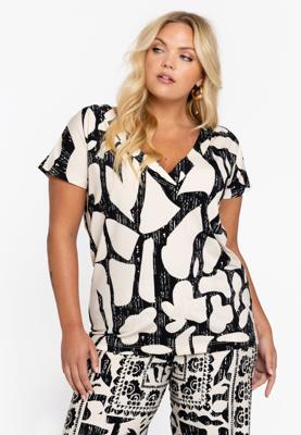 Yoek T-shirt met V-hals LINI | Beige | Maat 42/44