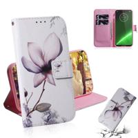 Magnolia bloem patroon gekleurde tekening horizontale Flip lederen case voor Motorola Moto G7/Moto G7 Plus met houder & kaartsleuven & portemonnee