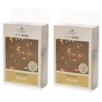 Set van 2x stuks draadverlichting lichtsnoer met 100 lampjes warm wit op batterij 500 cm