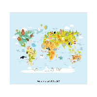 Designed4Kids wandvullend behang kinderkamer wereldkaart dieren-280 x 260 cm