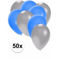 50x ballonnen - 27 cm - zilver / blauwe versiering - thumbnail