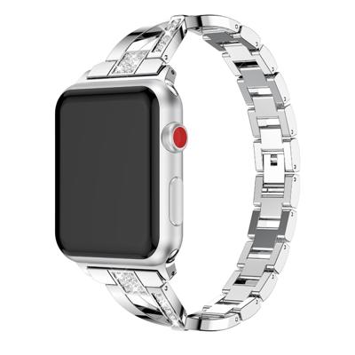 X-vormige Diamond-bezaaid Solid RVS polsband horlogeband voor Apple Watch serie 3 & 2 & 1 42mm (zilver)
