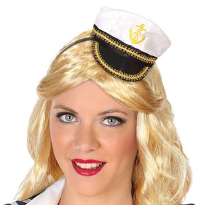 Verkleed diadeem mini hoedje - zwart/wit - meisjes/dames - Matroos/Kaptein/Sailor thema