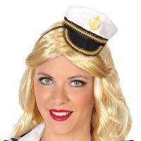 Verkleed diadeem mini hoedje - zwart/wit - meisjes/dames - Matroos/Kaptein/Sailor thema   -