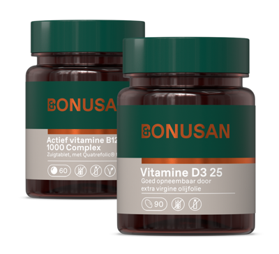 Bonusan Actief vitamine B12 1000 Complex + Vitamine D3 25 - Combiset