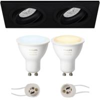Philips Hue Inbouw LED Spot Set Dubbel Mat Zwart - Kantelbaar - 175x92mm - GU10 Bluetooth