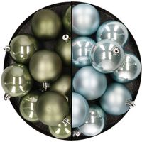 Kunststof kerstballen 6 cm - 24x stuks - mosgroen en lichtblauw - Kerstbal - thumbnail