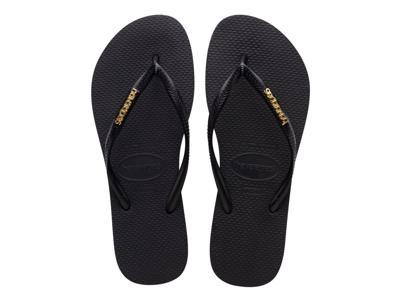 Havaianas Slim Logo Metallic black golden Zwart maat 3738
